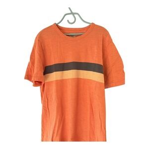 FAHERTY BRAND Men Orange Striped Cotton Short Sleeve T Shirt Size Large